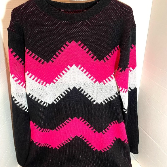 Women's Long Sleeve Chevron Pattern Sweater Dress Oversize Top Cozy Size XL - Picture 3 of 11